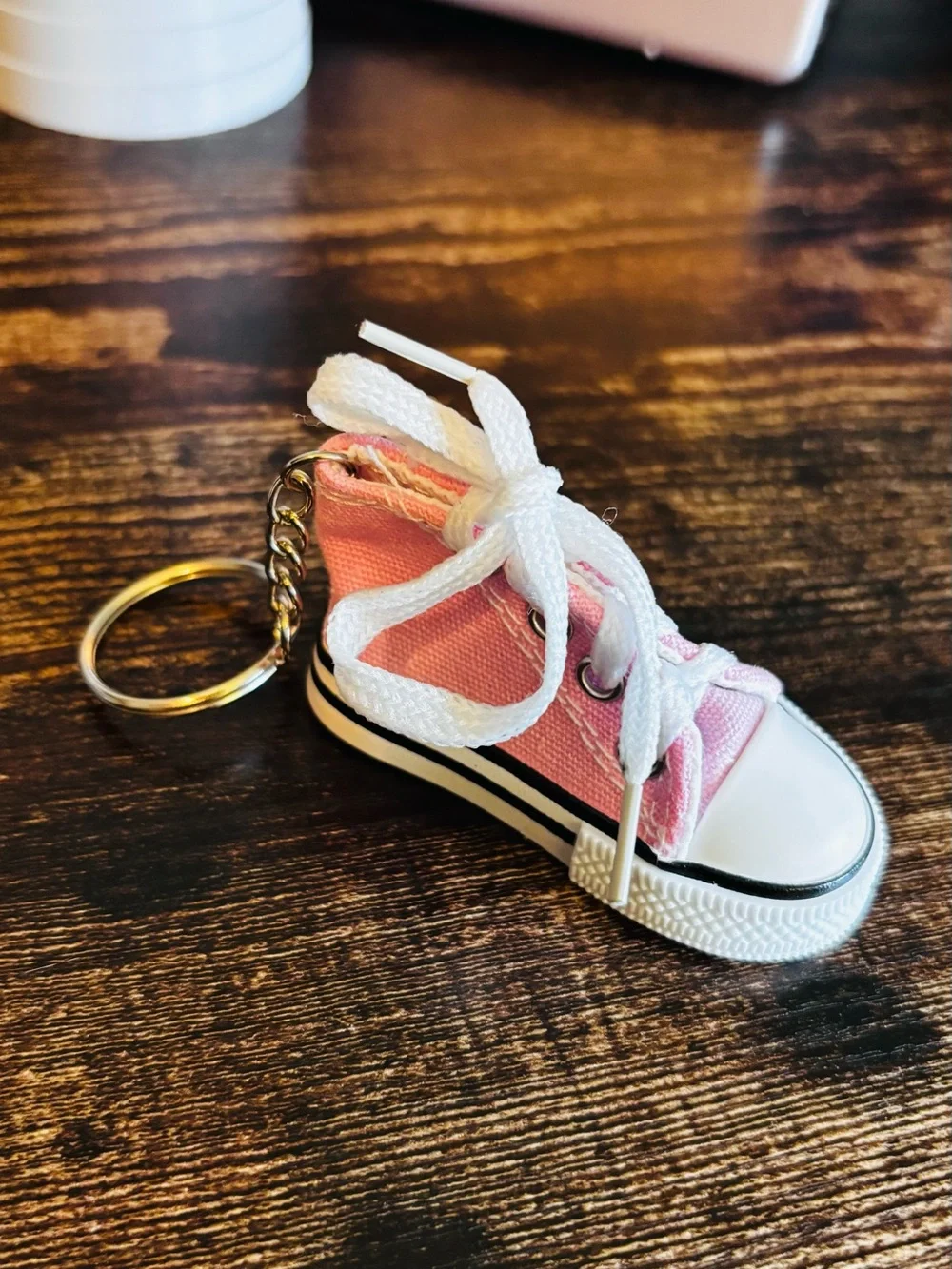 Pink High Top Canvas Sneaker Keychain - Small Shoe‎ Accessory